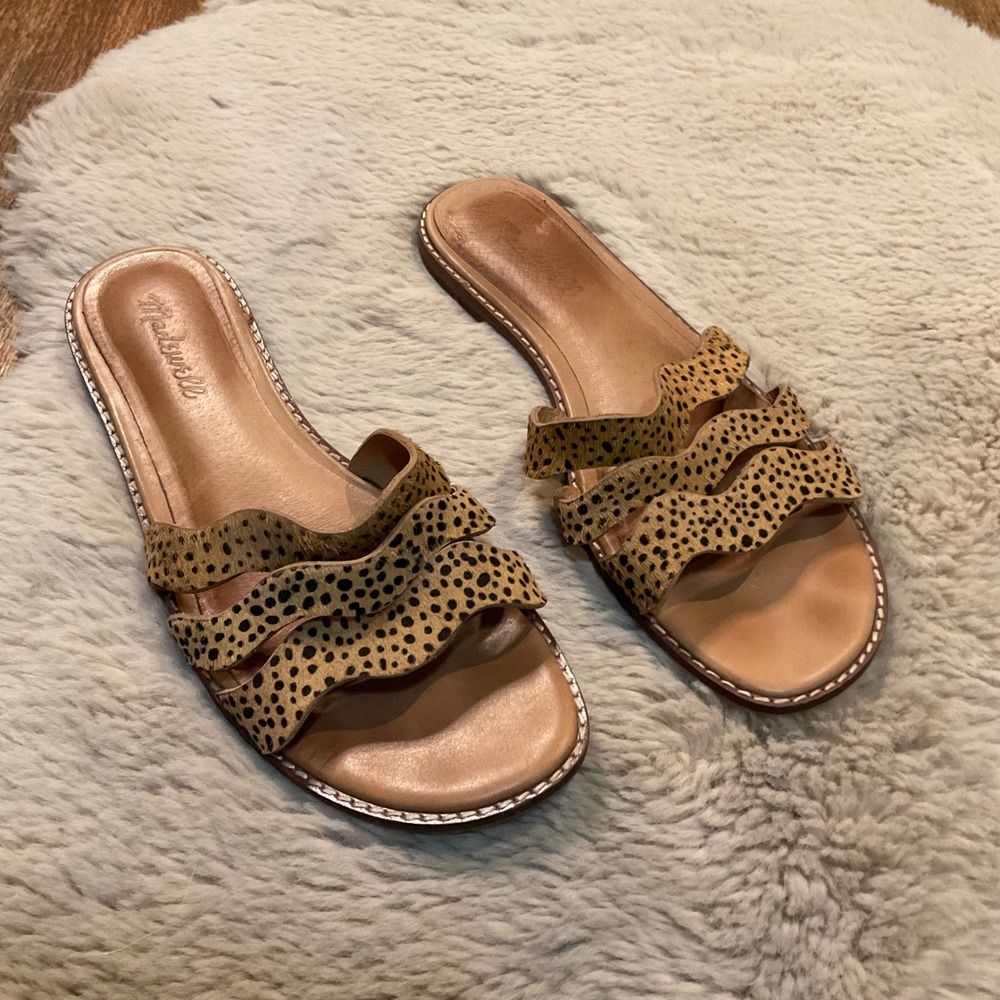 Madewell The Wave Sandals Size 7.5 Spotted Calf Hair Leather Flats Slide Leopard